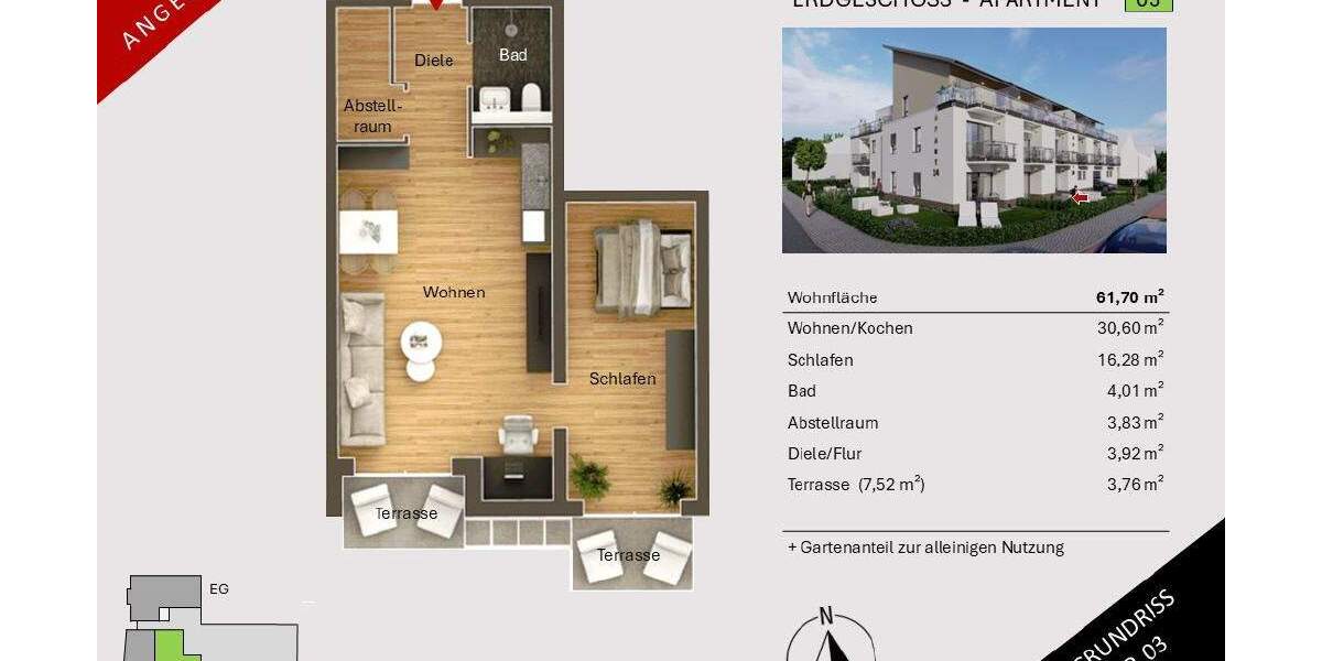 Etagenwohnung Minden Innenstadt - 2 Zimmer, 61 m&sup2;, 233.500&euro; | Angebot:25862241