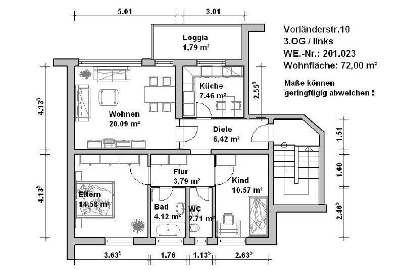 Etagenwohnung Minden Innenstadt - 3 Zimmer, 72 m&sup2;, 675&euro; | Angebot:25661404