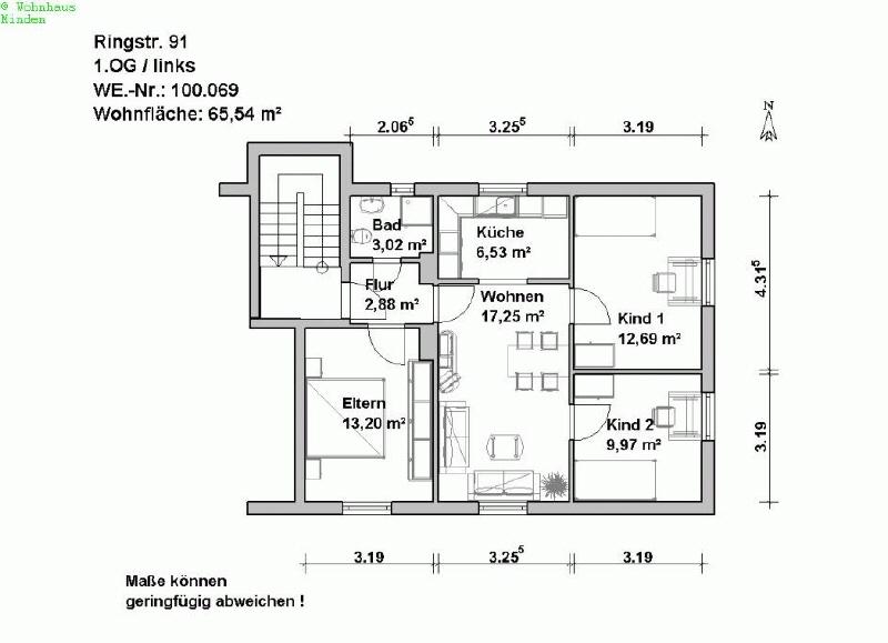 Etagenwohnung Minden Bärenkämpen - 4 Zimmer, 66 m&sup2;, 625&euro; | Angebot:25996628