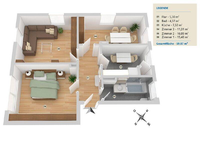 Etagenwohnung Minden Innenstadt - 3 Zimmer, 61 m&sup2;, 799&euro; | Angebot:26840586