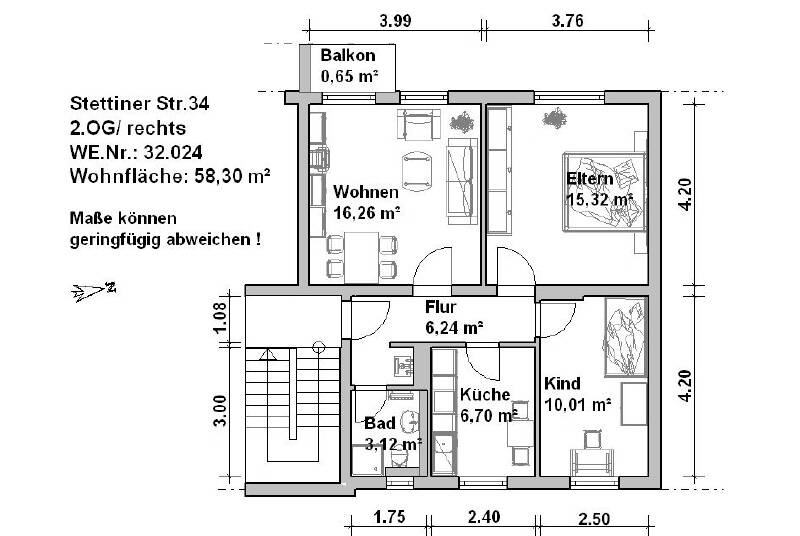 Etagenwohnung Minden Innenstadt - 3 Zimmer, 58 m&sup2;, 750&euro; | Angebot:26014798