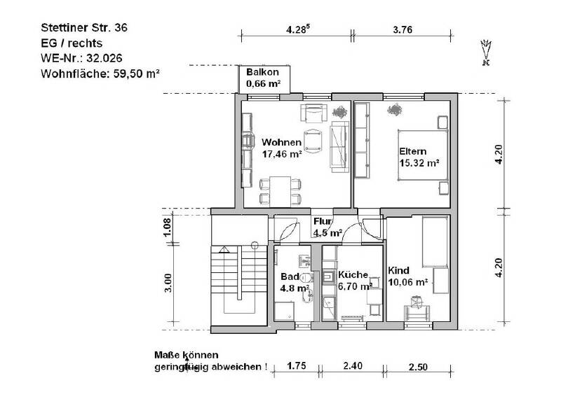 Etagenwohnung Minden Innenstadt - 3 Zimmer, 59 m&sup2;, 525&euro; | Angebot:26540122