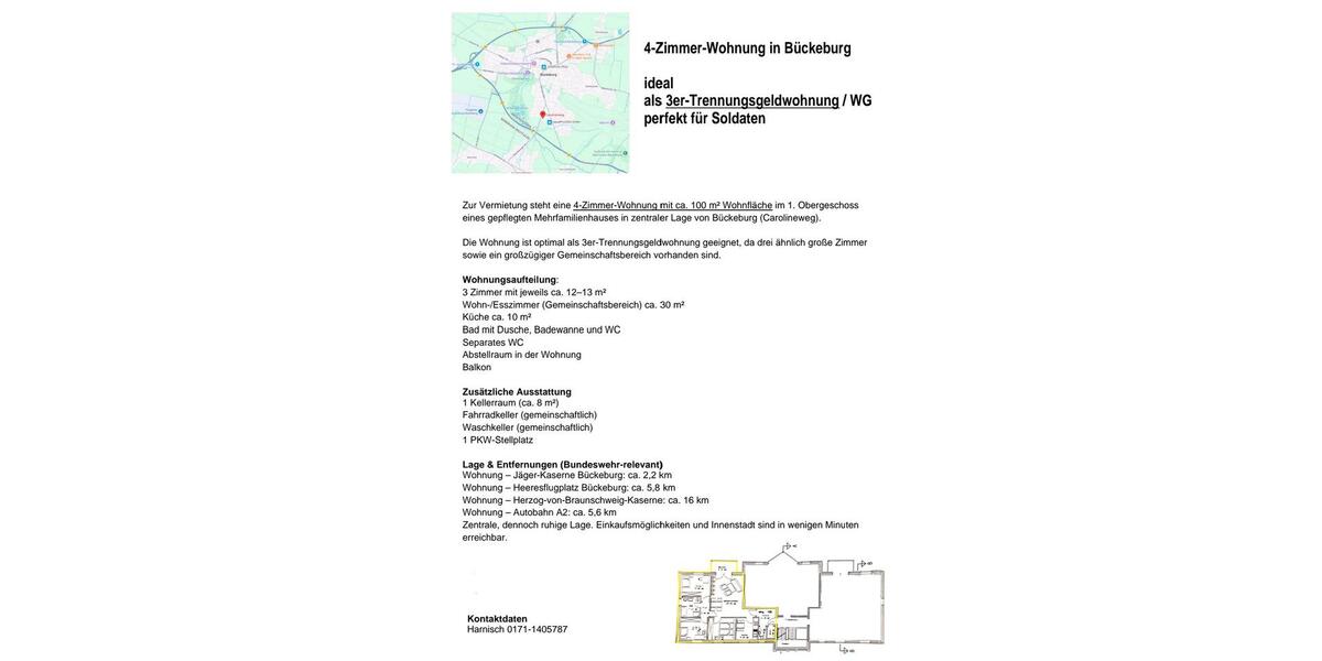 Etagenwohnung Bückeburg - 4 Zimmer, 100 m&sup2;, 1.350&euro; | Angebot:26048281