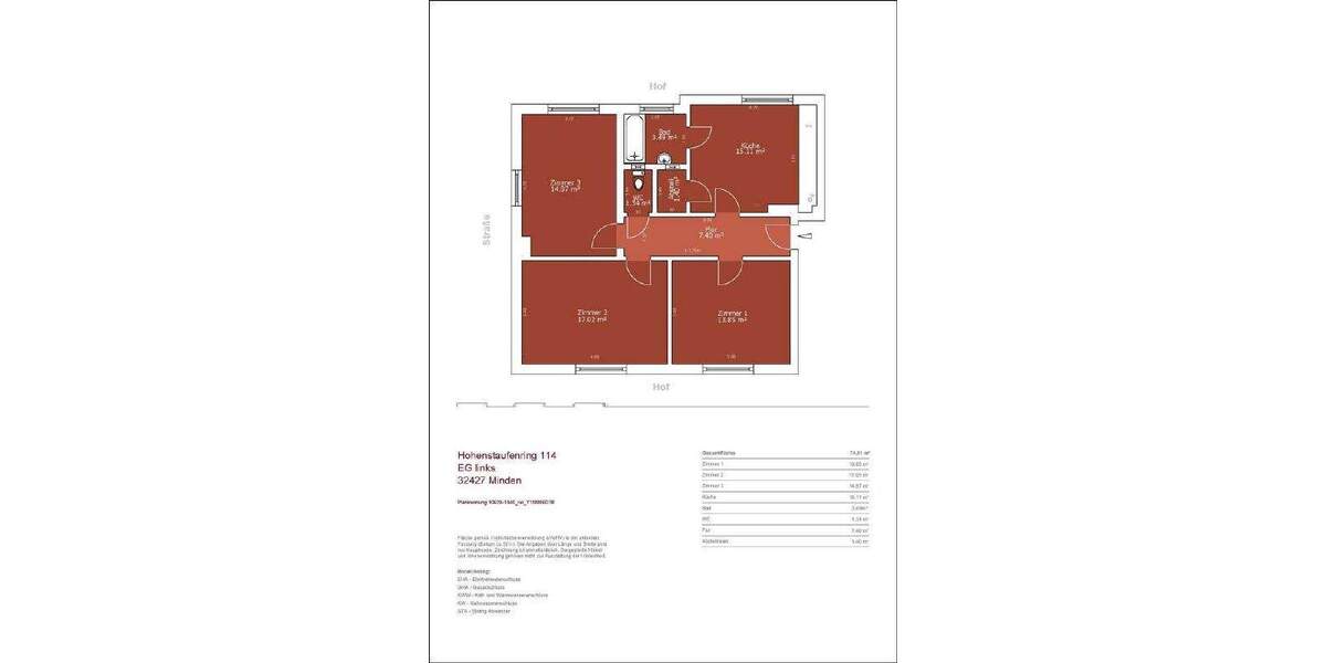 Etagenwohnung Minden Innenstadt - 3 Zimmer, 78 m&sup2;, 649&euro; | Angebot:25661426