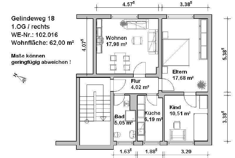 Etagenwohnung Minden Innenstadt - 3 Zimmer, 62 m&sup2;, 799&euro; | Angebot:25768436
