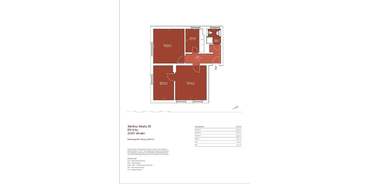 Etagenwohnung Minden Bärenkämpen - 3 Zimmer, 57 m&sup2;, 615&euro; | Angebot:25665112