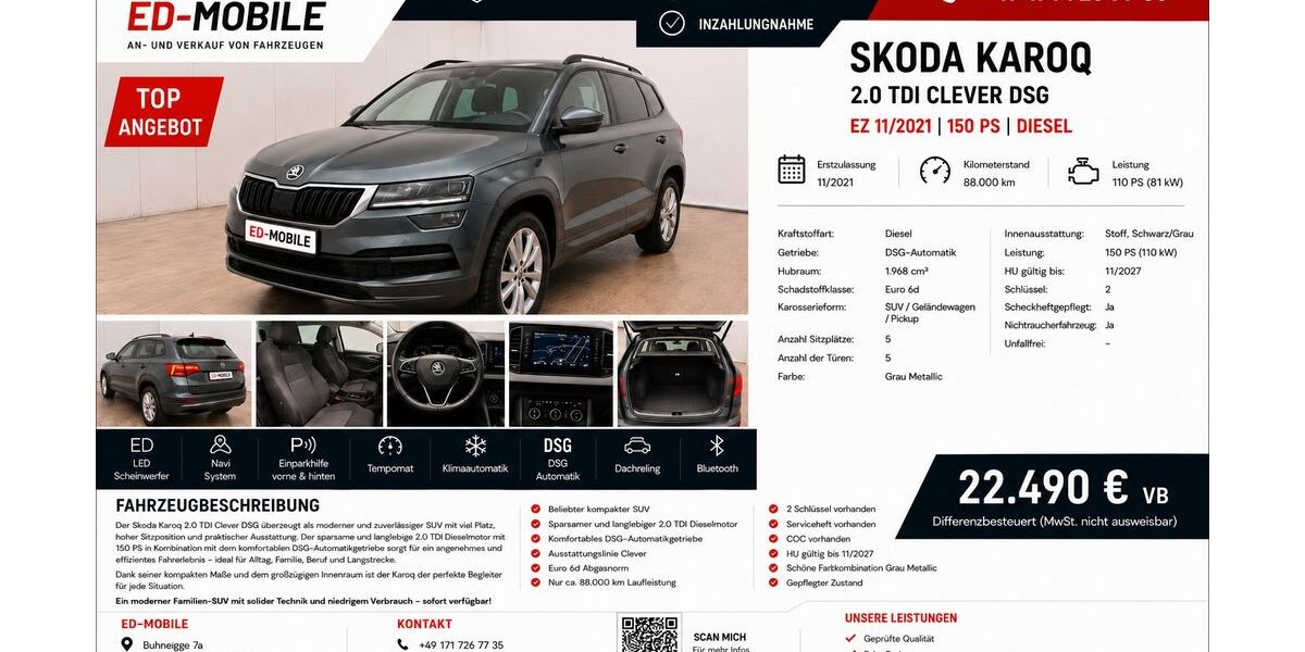 Skoda Karoq 88.000 km 21.499 &euro; Porta Westfalica 32457