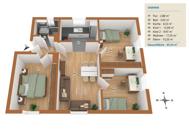 Etagenwohnung Minden Bärenkämpen - 4 Zimmer, 66 m&sup2;, 625&euro; | Angebot:25996628