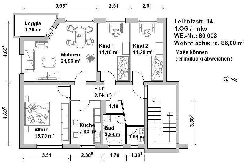 Etagenwohnung Minden Innenstadt - 4 Zimmer, 87 m&sup2;, 825&euro; | Angebot:26014807