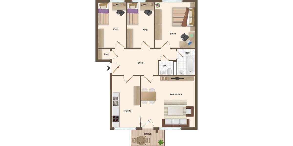 Etagenwohnung Herford Falkendiek - 4 Zimmer, 85 m&sup2;, 593&euro; | Angebot:25430663