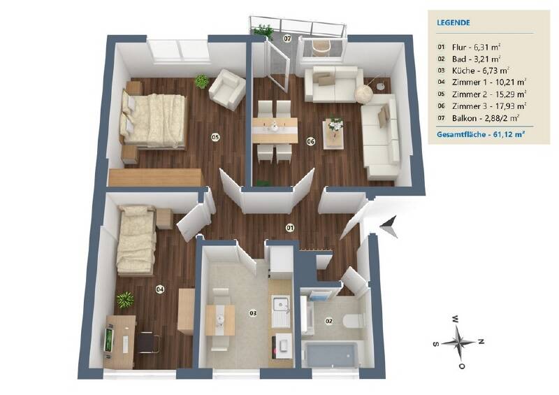 Etagenwohnung Minden Innenstadt - 3 Zimmer, 58 m&sup2;, 499&euro; | Angebot:26683281
