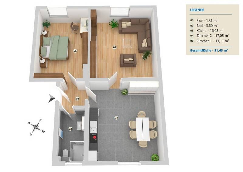 Etagenwohnung Minden Innenstadt - 3 Zimmer, 57 m&sup2;, 625&euro; | Angebot:26401087