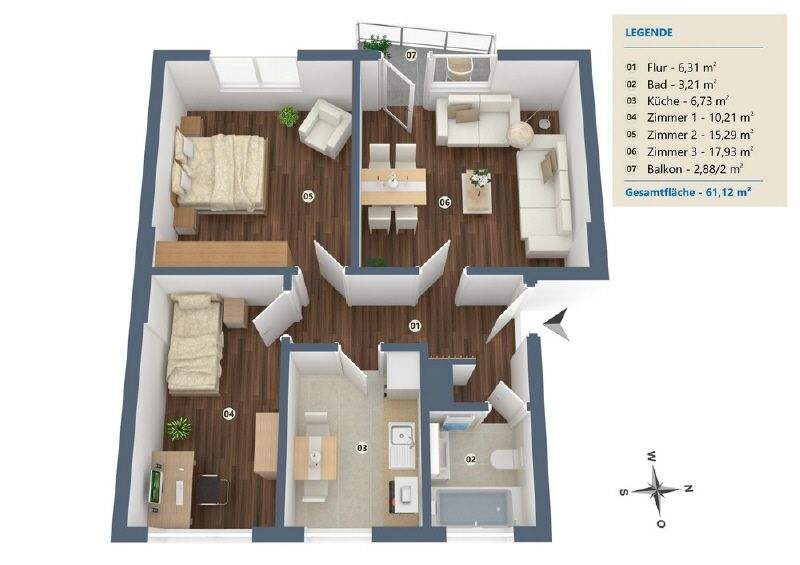 Etagenwohnung Minden Innenstadt - 3 Zimmer, 56 m&sup2;, 549&euro; | Angebot:25726175