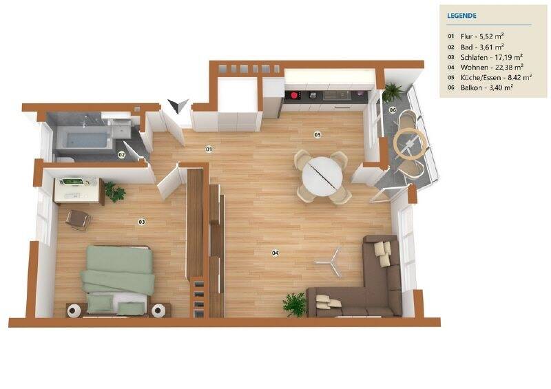 Etagenwohnung Minden Innenstadt - 2 Zimmer, 57 m&sup2;, 549&euro; | Angebot:25726174