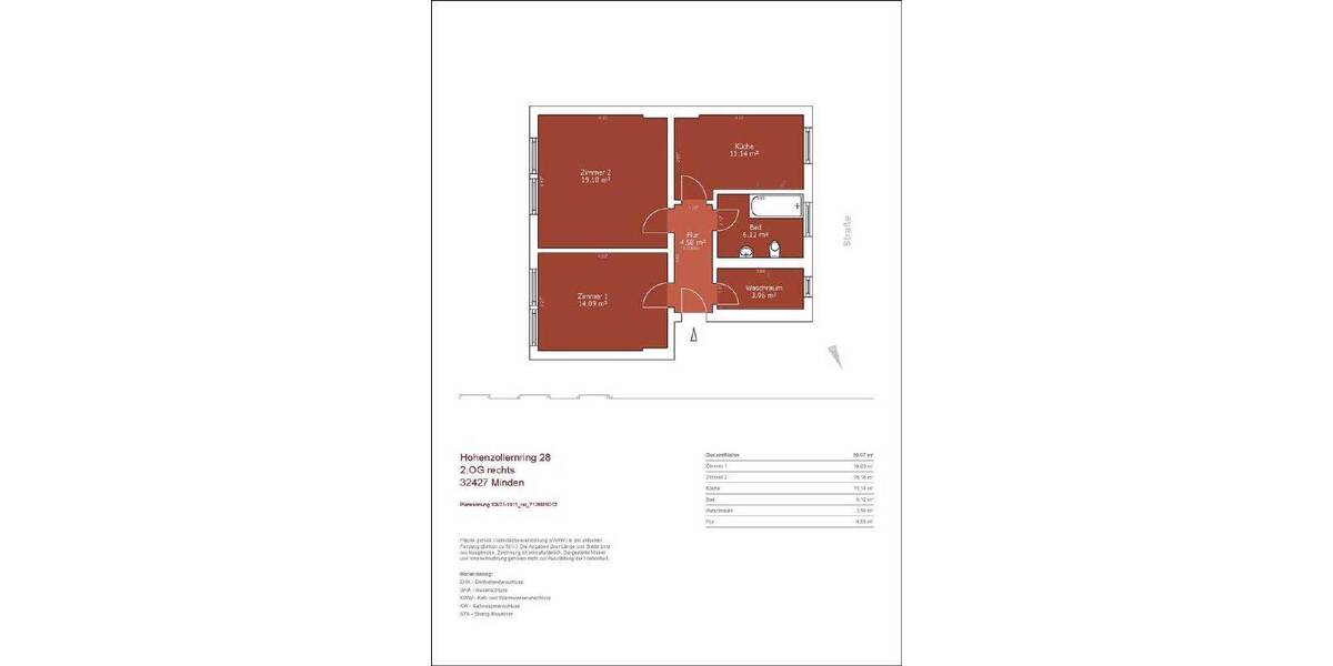 Etagenwohnung Minden Innenstadt - 2 Zimmer, 61 m&sup2;, 525&euro; | Angebot:26850965
