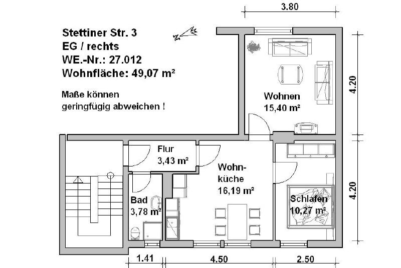 Etagenwohnung Minden Bärenkämpen - 2 Zimmer, 49 m&sup2;, 799&euro; | Angebot:26375751
