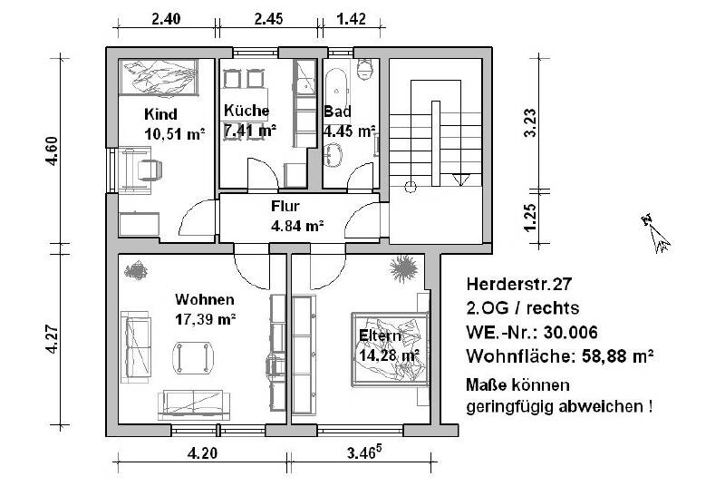 Etagenwohnung Minden Innenstadt - 3 Zimmer, 59 m&sup2;, 825&euro; | Angebot:26256860
