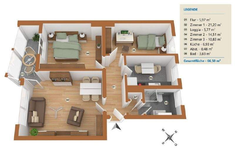 Etagenwohnung Minden Innenstadt - 3 Zimmer, 67 m&sup2;, 699&euro; | Angebot:25726160