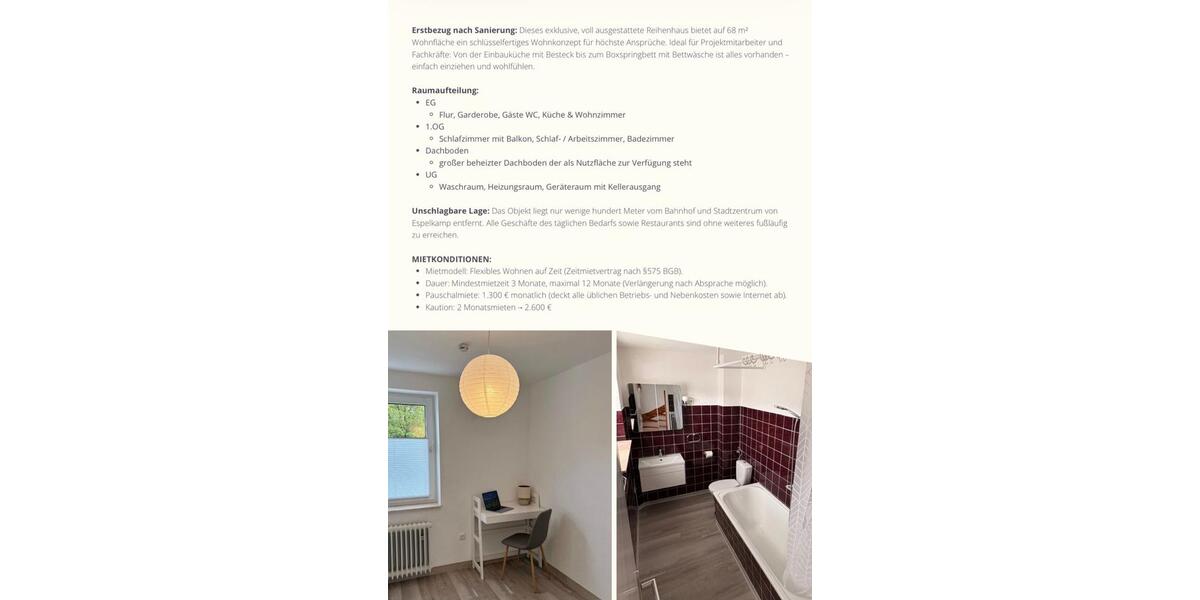 Reihenhaus Espelkamp - 3 Zimmer, 68 m&sup2;, 1.300&euro; | Angebot:26449188