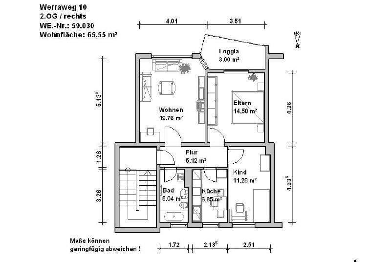 Etagenwohnung Minden Innenstadt - 3 Zimmer, 65 m&sup2;, 599&euro; | Angebot:26155026