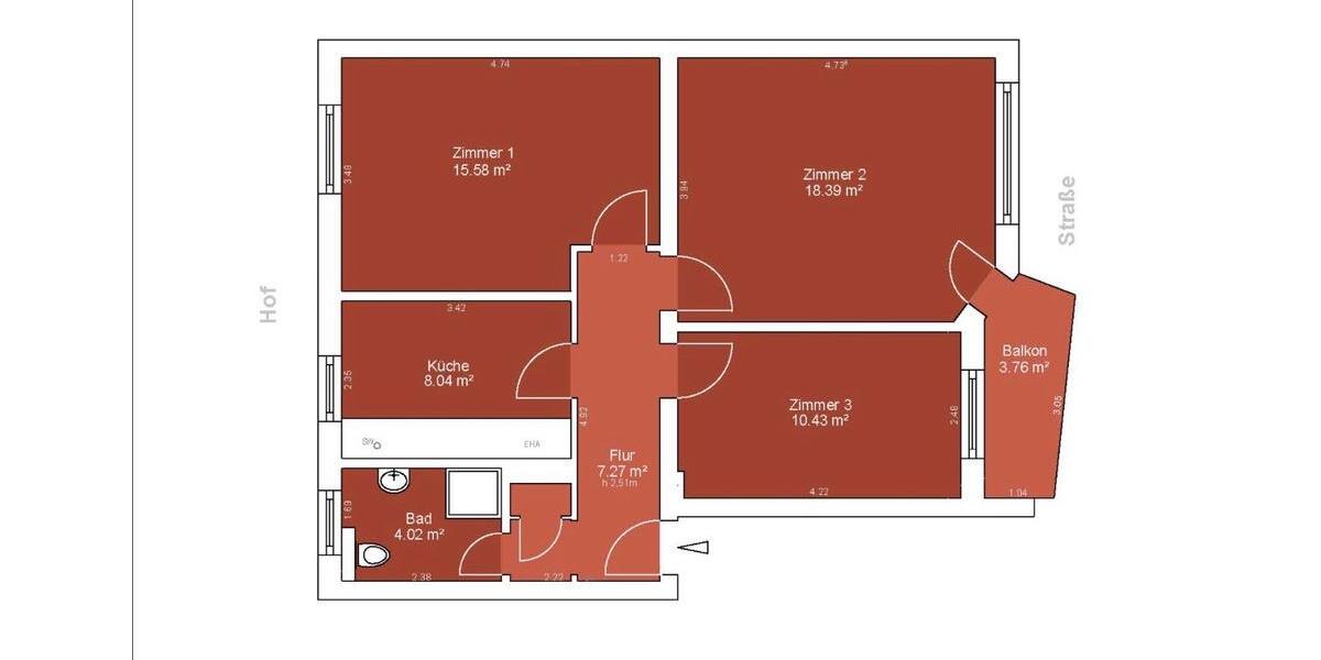 Etagenwohnung Minden Bärenkämpen - 3 Zimmer, 65 m&sup2;, 800&euro; | Angebot:26250336